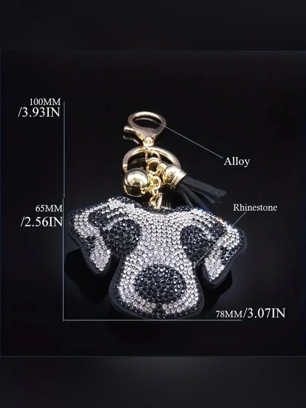 Bling Dog Crystal Rhinestone Keychain Bag Charm With Black Tassel